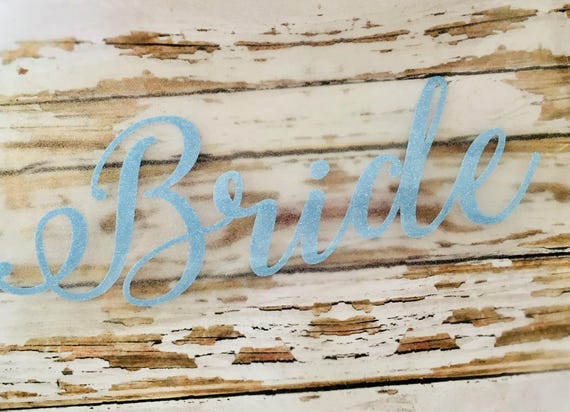 Blue Glitter Bride Iron On Decal: Customizable Size & Font