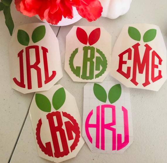 Apple shape monogram, Teacher monogram, Back to school, Binder decals,