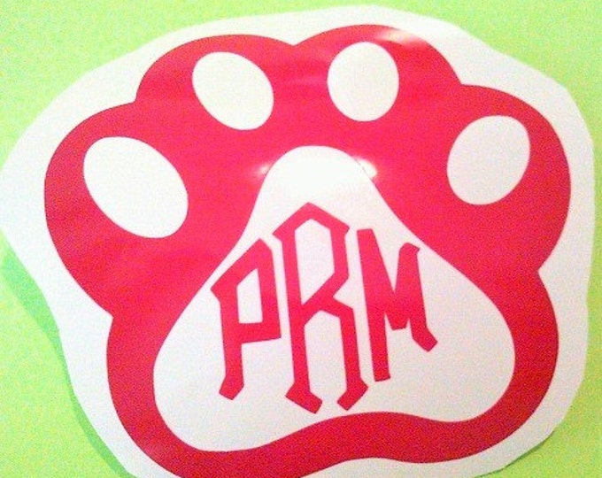 Dog Paw Monogram Decal, Sticker for Cup, Decal for car window, Pet lover decal