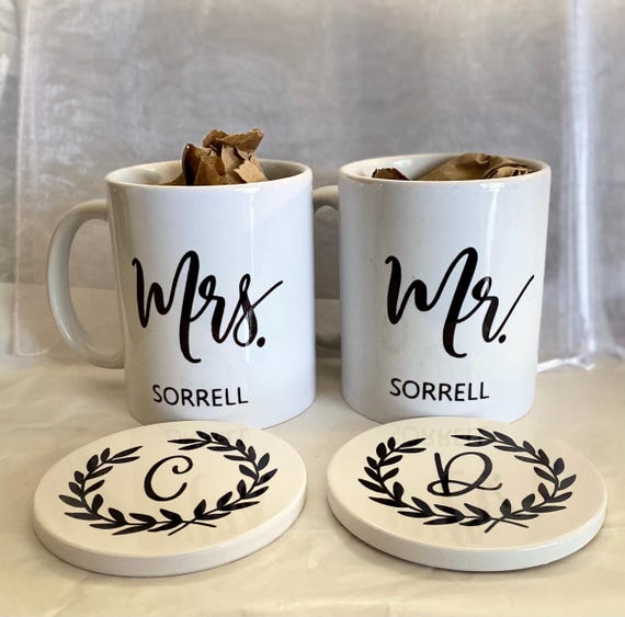 Personalized Mr. and Mrs. Mug & Coaster Set, Wedding Gift