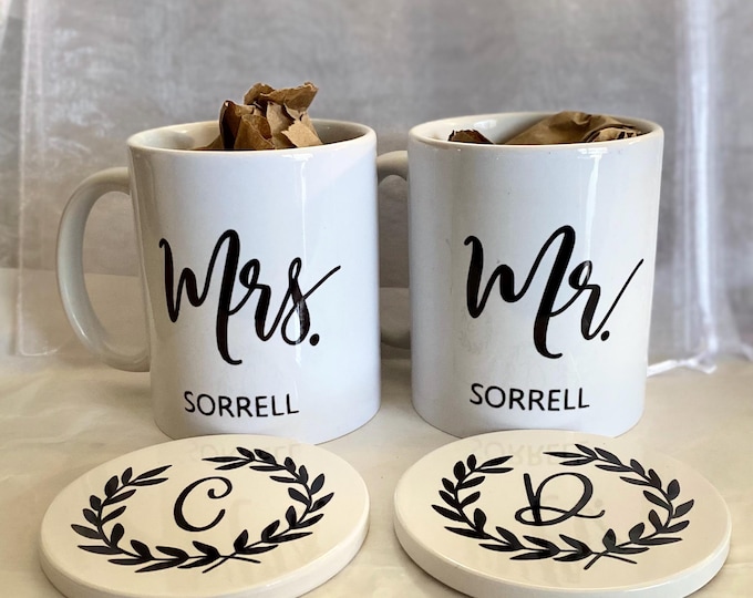 Personalized Mr. and Mrs. Mug & Coaster Set, Wedding Gift