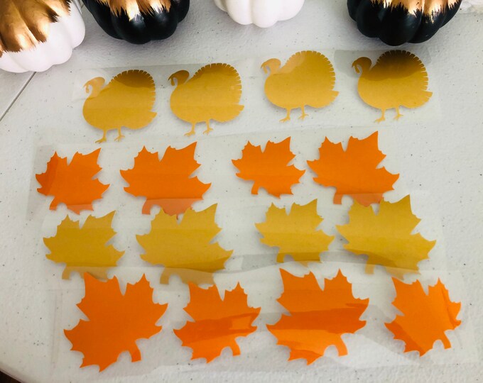 Fall Turkey & Leaves Iron On Set - DIY Shirt and Home Decor Crafts