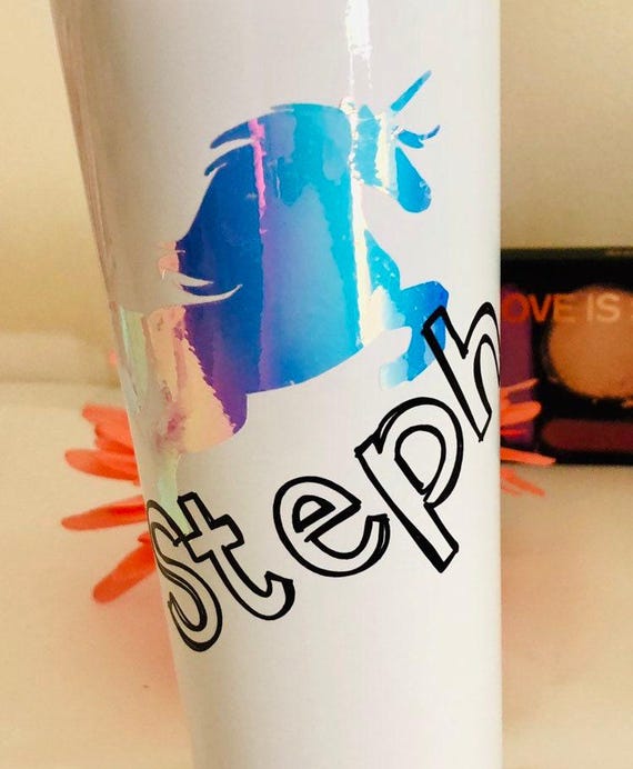Unicorn Decal, Holographic Vinyl, Personalized Name (Cup or Window Size)