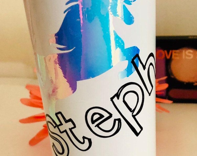 Unicorn Decal, Holographic Vinyl, Personalized Name (Cup or Window Size)