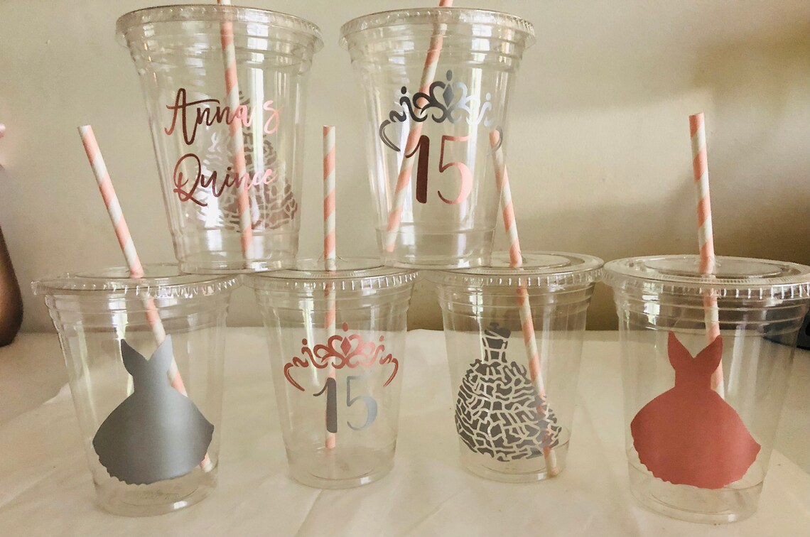 Quinceanera Party Cups Set of Plastic Cups With Straws Etsy
