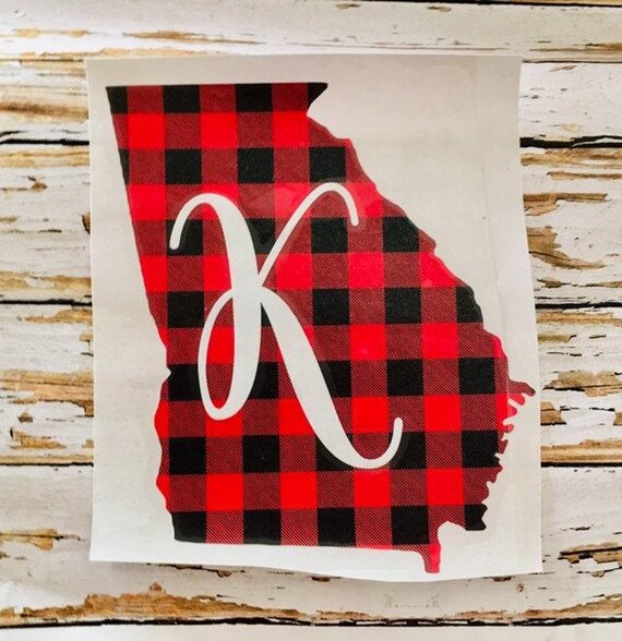 Buffalo Plaid State Decal, Personalized Name or Monogram (Custom Size)