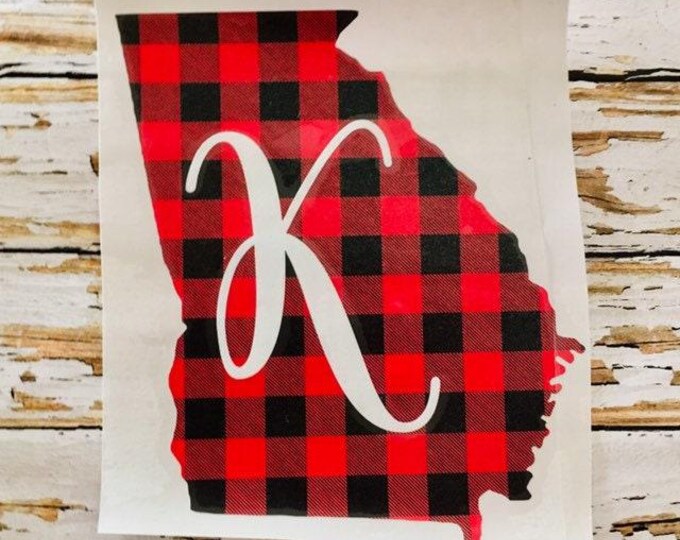 Buffalo Plaid State Decal, Personalized Name or Monogram (Custom Size)