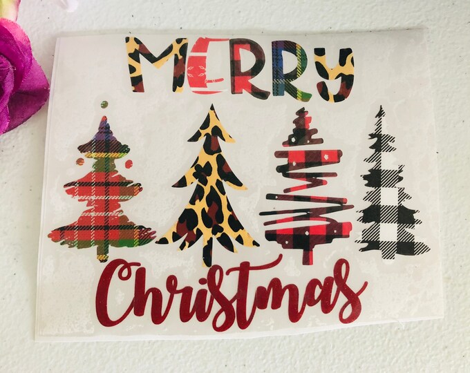 Leopard Plaid Christmas Tree Decal - Seasonal Door and Shed Decoration