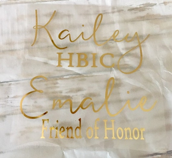 Calligraphy Iron On, Gold Foil Wedding Titles (Custom Name Heat Transfer)