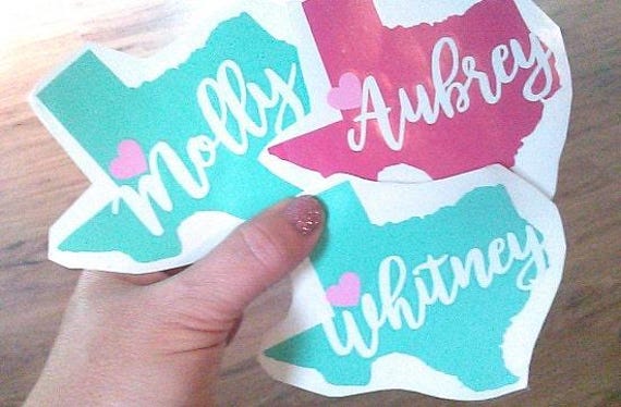 Texas State Decal, Personalized Name Vinyl Sticker (Cup or Car Size Options)