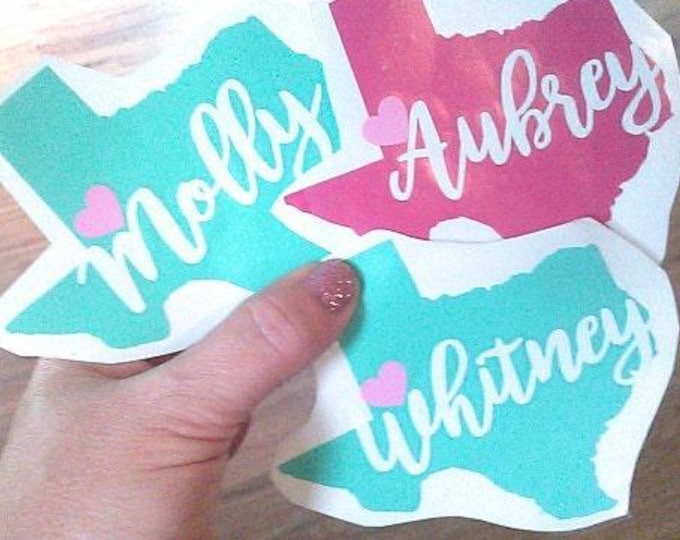 Texas State Decal, Personalized Name Vinyl Sticker (Cup or Car Size Options)