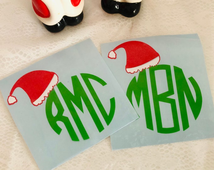 Christmas Monogram, Santa Hat Monogram Decal Sticker, Gifts