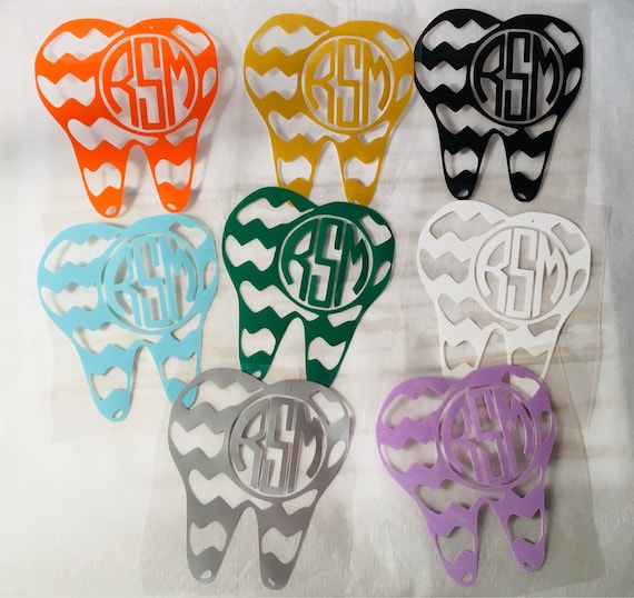 Tooth Monogram Iron On Decal - Custom Chevron Design for Scrubs