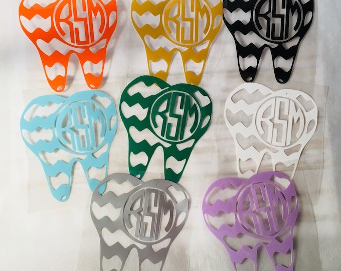 Tooth Monogram Iron On Decal - Custom Chevron Design for Scrubs