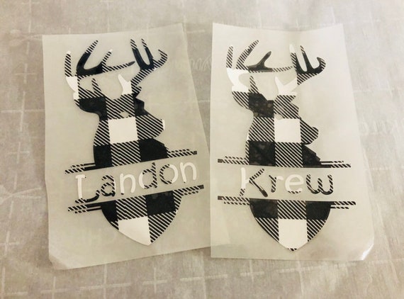 Buffalo Plaid Deer Iron On: Personalized Christmas Shirt Decal