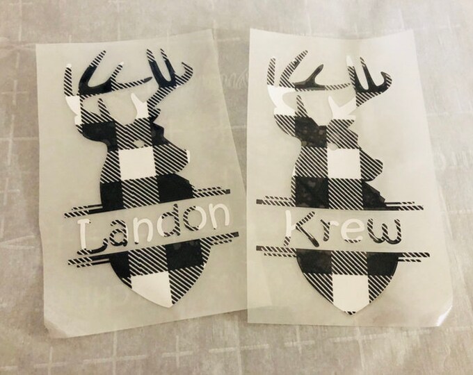 Buffalo Plaid Deer Iron On: Personalized Christmas Shirt Decal