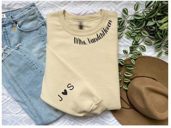Mrs. Sweatshirt, 3D Lettering, Puffy Letters, Initial Heart Sleeve, Engagement Gift, Bridal Shower Gift, Gifts