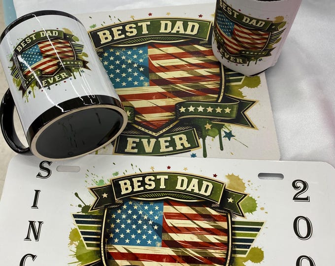 Corporate Gifts for Men, Dad Gift Set: Veteran License Plate, Mug, Mouse Pad