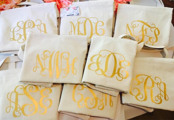 Monogram Bridesmaid Tote Bag: Organic Cotton, Reusable Book Bag