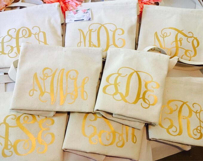 Monogram Bridesmaid Tote Bag: Organic Cotton, Reusable Book Bag