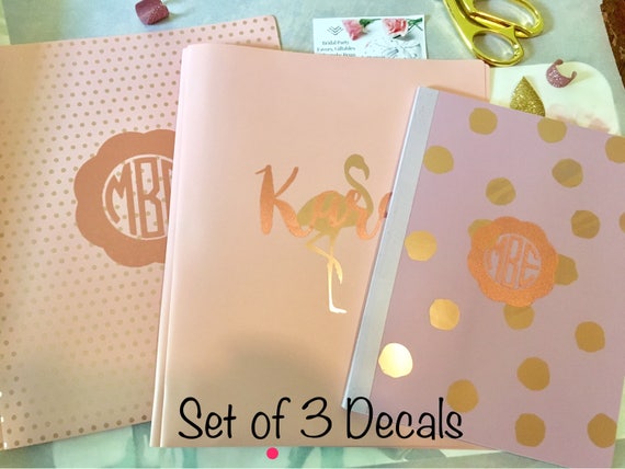 Monogram Vinyl Decals Set - Personalized Name and Initials for School