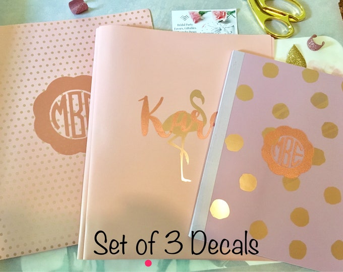 Monogram Vinyl Decals Set - Personalized Name and Initials for School