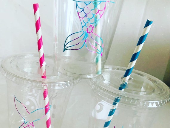 Mermaid Birthday Party Cups: Undersea Theme, Straws & Lids