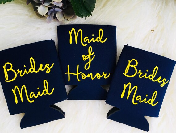 Navy Can Holders, Bridesmaid Proposal card, Last minute Bridesmaid gifts under 10