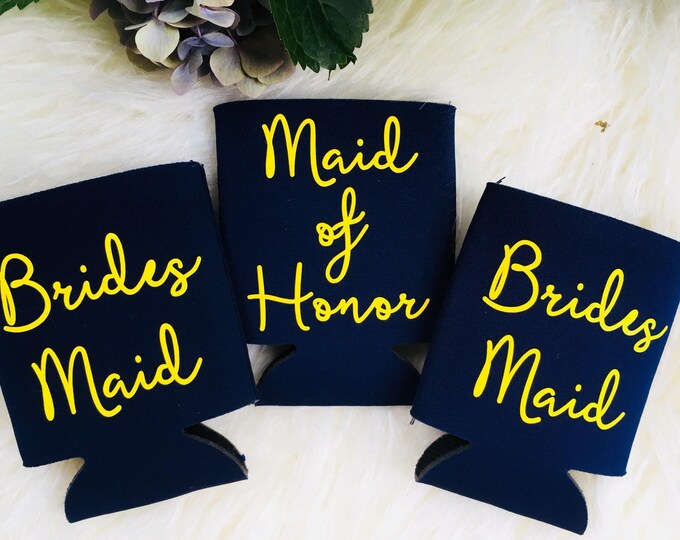 Navy Can Holders, Bridesmaid Proposal card, Last minute Bridesmaid gifts under 10