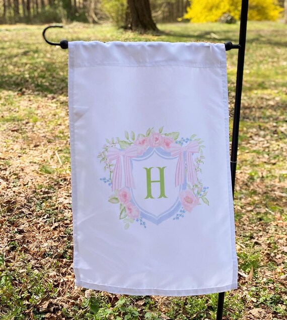 Pink Floral Crest Garden Flag: Personalized Nursery Decor