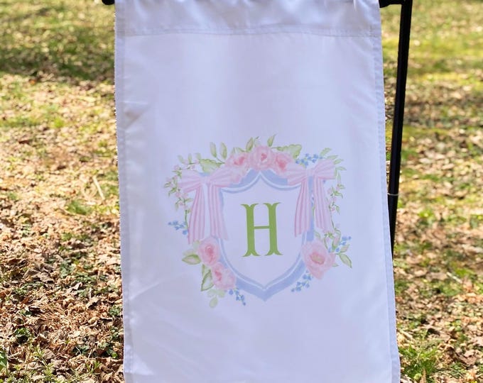 Pink Floral Crest Garden Flag: Personalized Nursery Decor