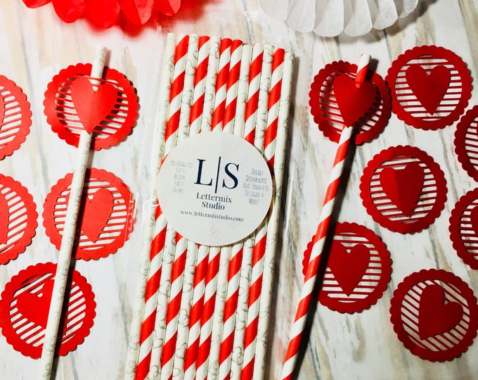Red & Silver Paper Straws, Valentine's Day Party Decor