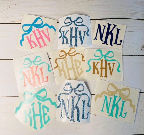 Glitter Monogram Decal, Personalized Adhesive Vinyl Sticker