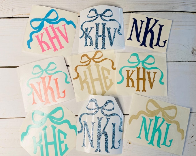 Glitter Monogram Decal, Personalized Adhesive Vinyl Sticker