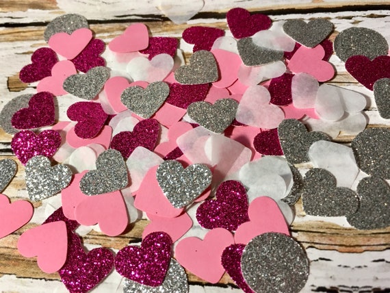 Pink & Silver Glitter Heart Confetti: Valentine's Day Decor