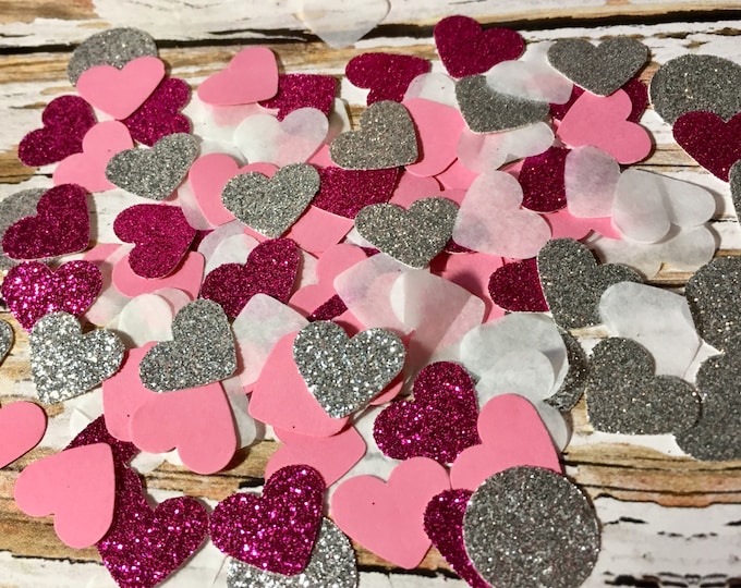 Pink & Silver Glitter Heart Confetti: Valentine's Day Decor
