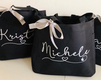 Personalized Bridesmaid Tote Bag: Bridal Party Gift, Black Polyester Tote