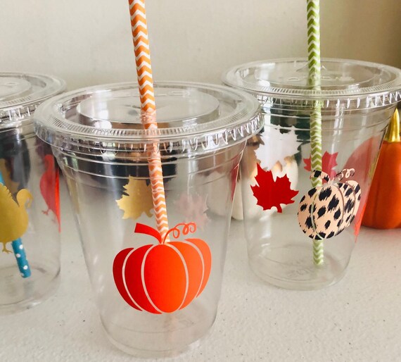 Fall  Party Cups, Thanksgiving  Cups with Straws, Recyclable Plastic Cup, Gifts