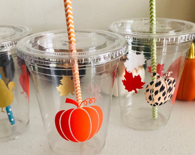 Fall  Party Cups, Thanksgiving  Cups with Straws, Recyclable Plastic Cup, Gifts