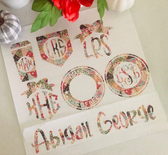 Pastel Patchwork Monogram Decal, Custom Name Decal