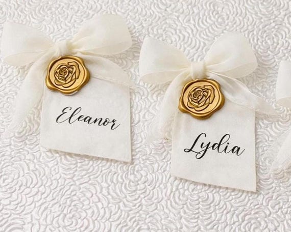 Handmade Calligraphy Name Tags with Vellum, Wax Seals – Deckled Edge Paper