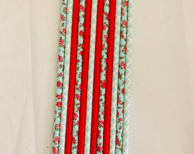 Blue and Red Floral Paper Straws, Garden Party, Biodegradable Straws