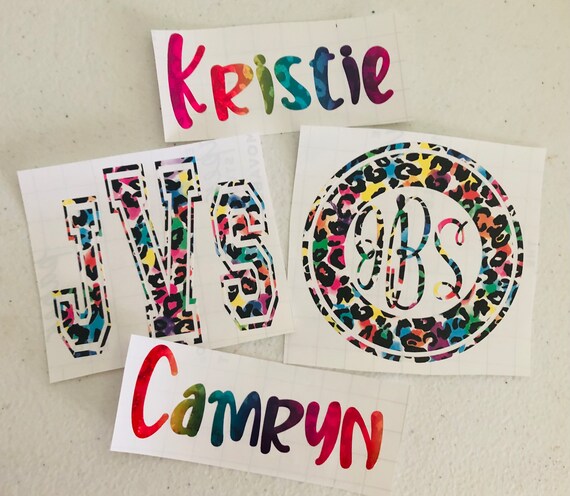 Holographic Rainbow Leopard Name Decal: Custom Monogram Sticker