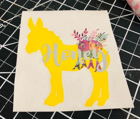 Floral Burro Vinyl Decal: Personalized Baby Donkey Sticker