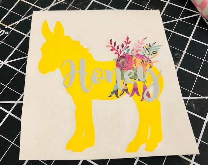 Floral Burro Vinyl Decal: Personalized Baby Donkey Sticker