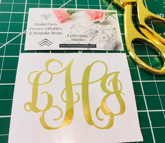 Custom Gold Foil Monogram Decal, Mirror Vinyl (2.5-3.25 inch Sizes)