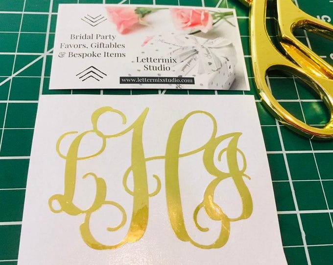 Custom Gold Foil Monogram Decal, Mirror Vinyl (2.5-3.25 inch Sizes)