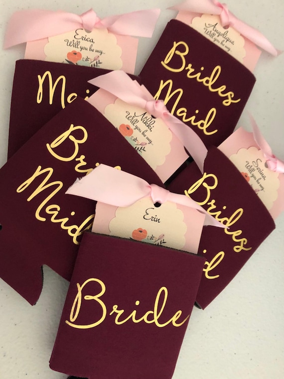 Burgundy & Rose Gold Bridesmaid Can Holder: Maid of Honor Proposal Gift