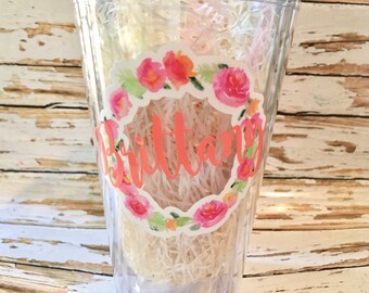 Floral wreath Decal for Tumbler, Water Color Flowers, Gifts