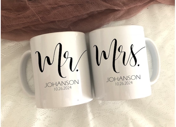 Personalized Mr. and Mrs. Ceramic Mug Set, Wedding Gift